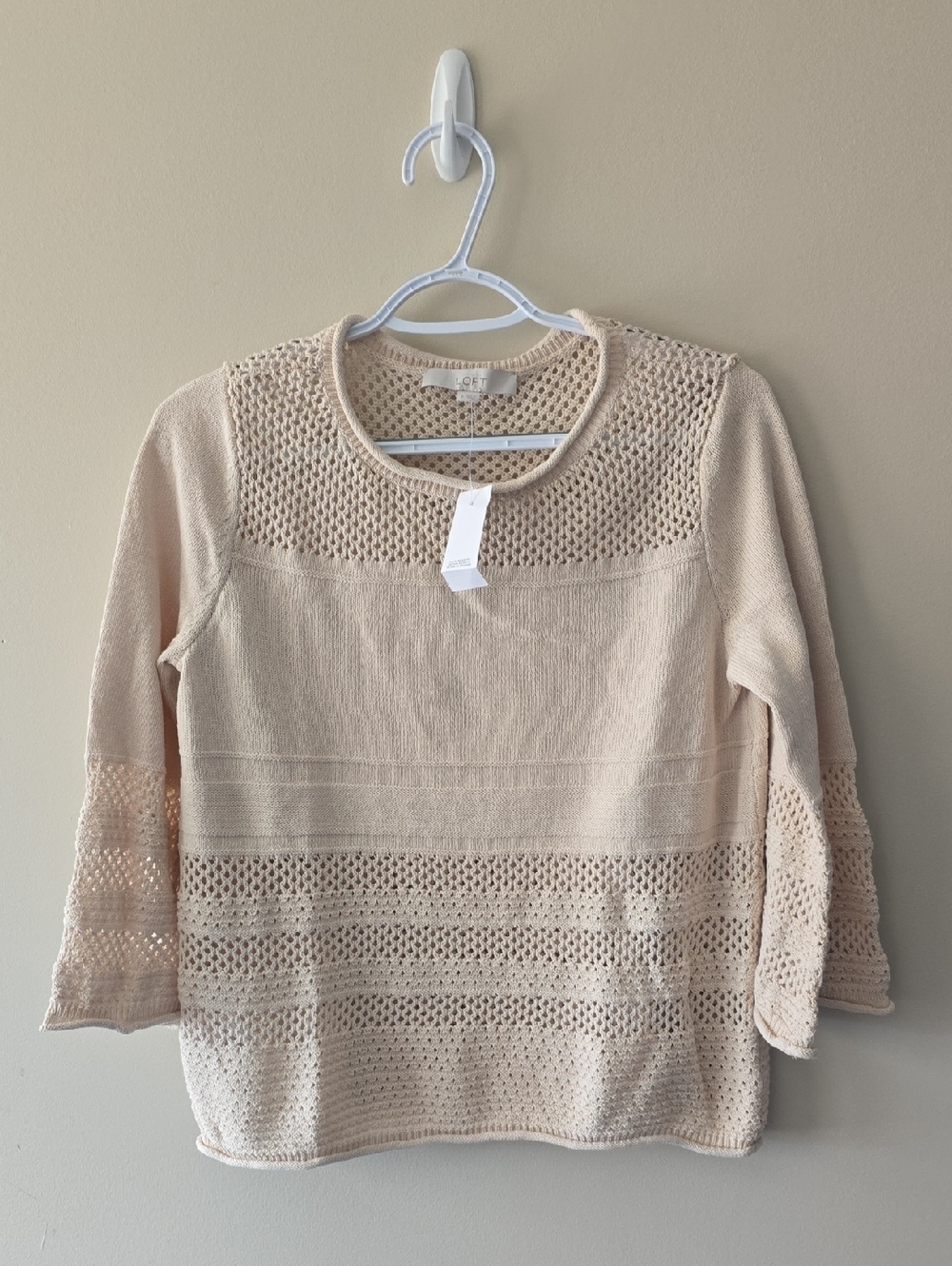 NWT LOFT Knit Crochet Cotton Sweater